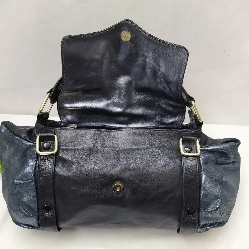 Rebecca Minkoff Colorblock Black Gray Leather Double Handle Zipper Satchel Bag